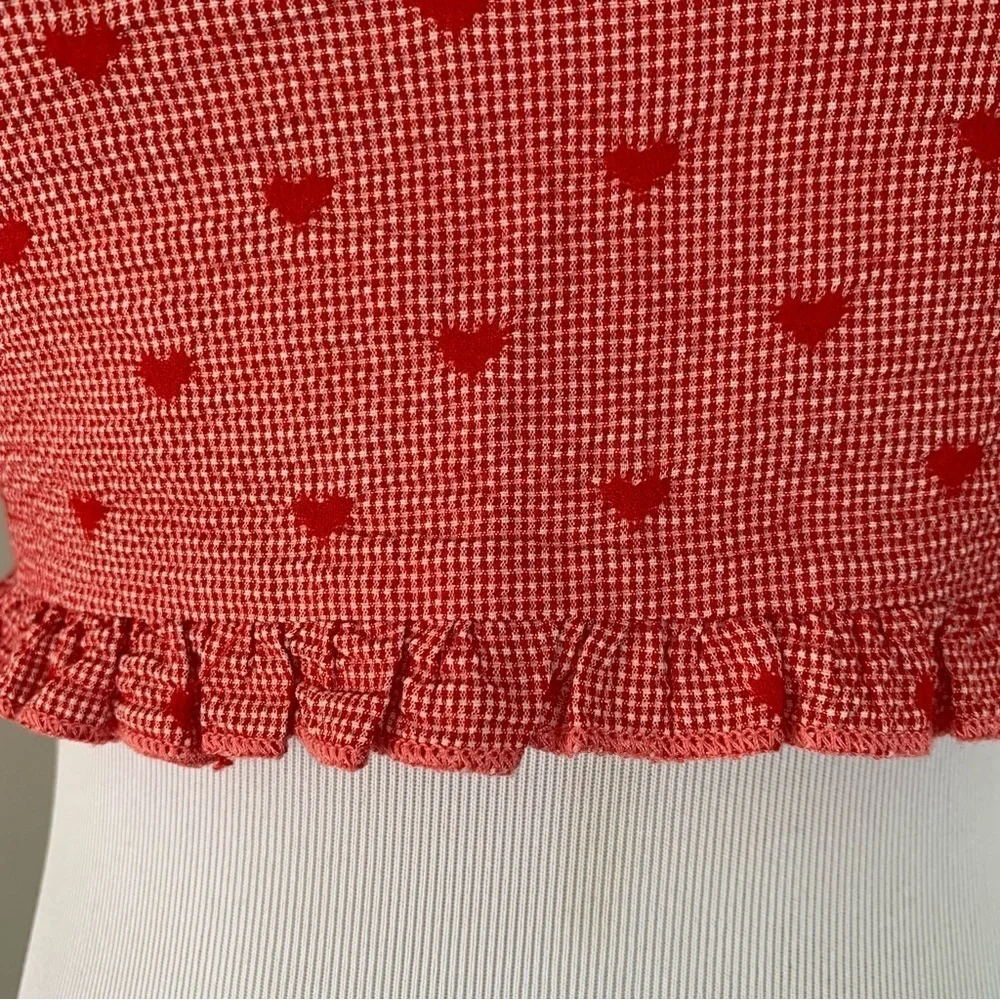 Cider Gingham Check Heart Crop Top Size Small Red - Picture 6 of 12